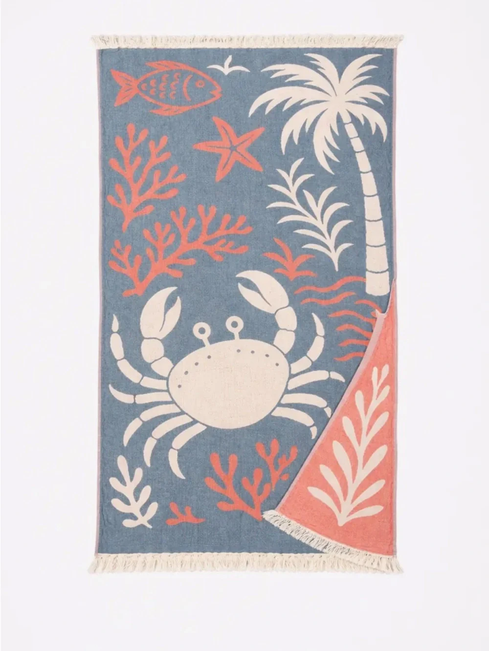 Woven Cool Crab Triple Cotton Towel FLiPSiDE 2 Side Navy + Red Ecru NEW